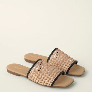 Reta Leather Woven Slides Color: Crème Brulee